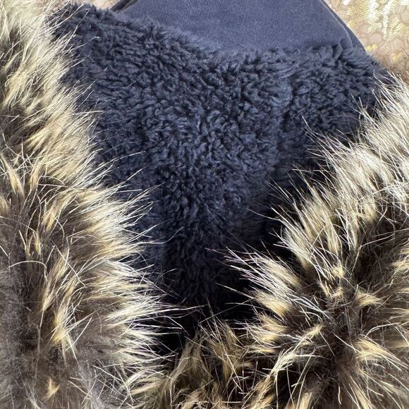 BCBGeneration Navy Blue Hooded Faux Fur Trim Anorak Parka Coat Large - Picture 7 of 10